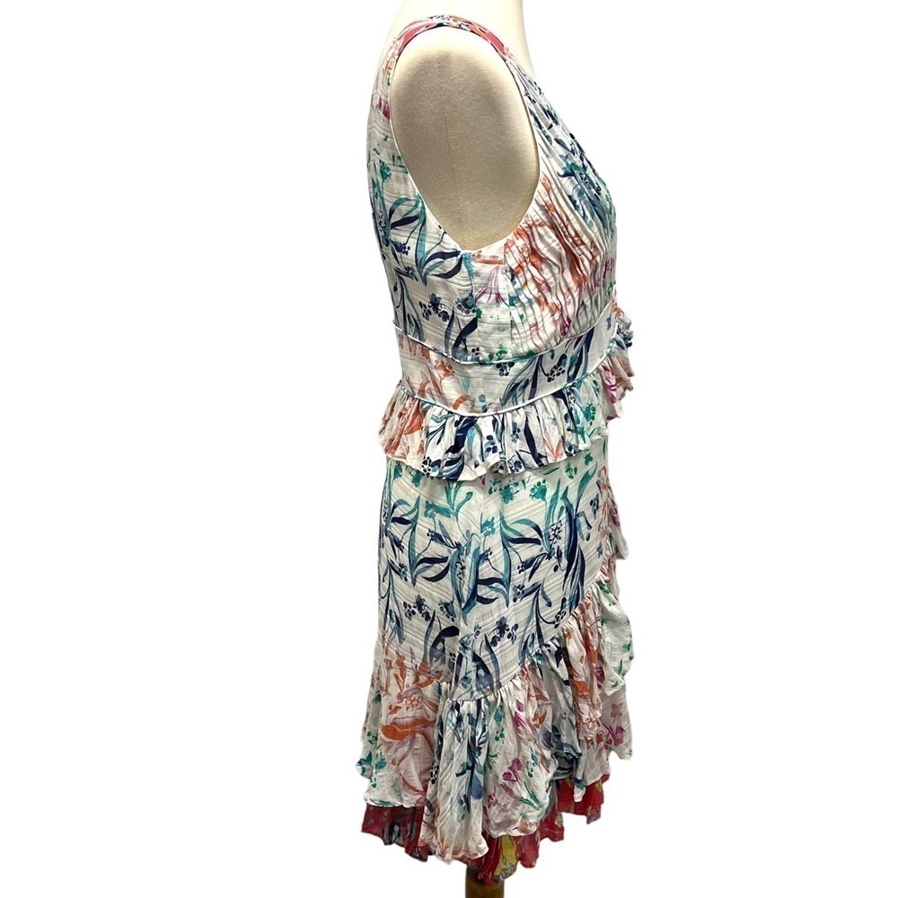 Tanya Taylor Eva Floral Silk Ruffle Mixed Print Mini Dress Women’s 8 - Picture 9 of 15